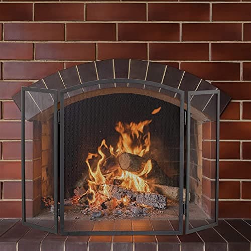 Image of Unibos 3 Panel Folding Fire Guard Fire Place Guard Fire Screen Spark Flame Guard Curved Top 3 Panel Folding Design Black