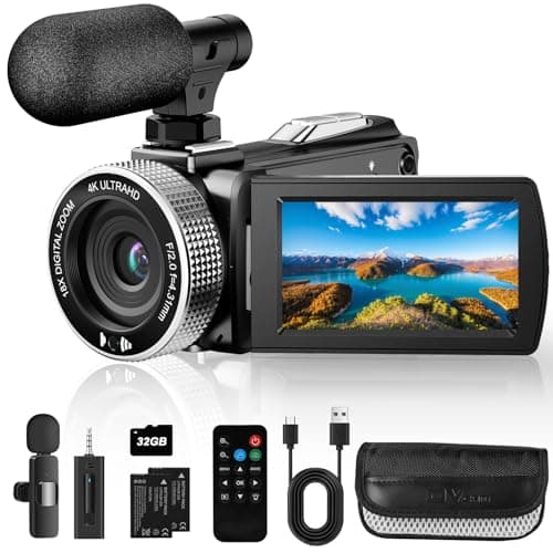 Image of 4K Camcorder Video Camera 48MP, Vlogging Camera for YouTube TikTok with Wireless Lavalier Microphone & Wired Microphone,Remote, 2 Batteries, Video Recorder for Travel/Interview/Teaching/Family