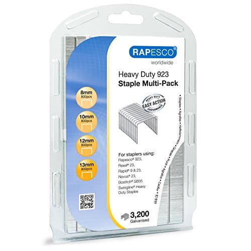 Image of Rapesco 1246 Assorted Type 923 Galvanised Heavy Duty Staples, 8, 10, 12 and 13 mm, Pack of 3200