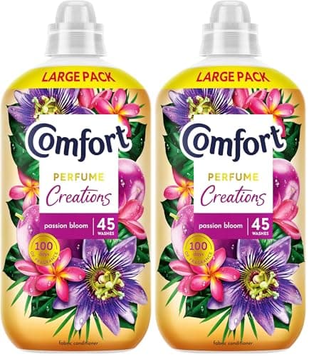 Image of Comfort Perfume Creations Passion Bloom Fabric Conditioner with Motion-Activated Fragrance Technology 100 Days of Freshness 45 washes (1.35 L) (Pack of 2)