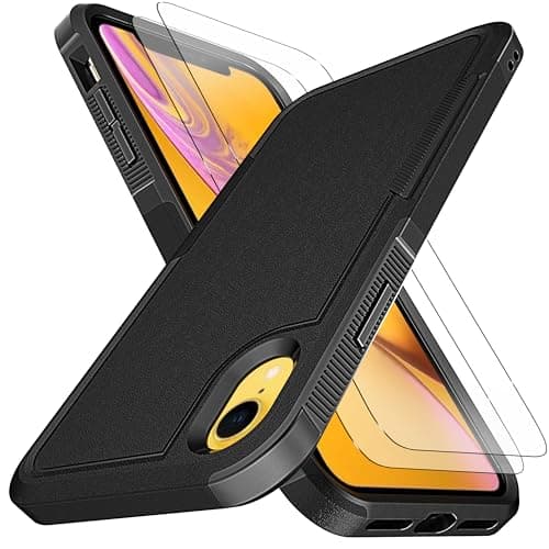 Image of KaiMai for iPhone XR Case, [10 FT Military Grade Drop Protection] [Non-Slip] [2 pcs TPE HD Screen Protector] Heavy Duty Full-Body Shockproof Case for iPhone XR 6.1“-Black