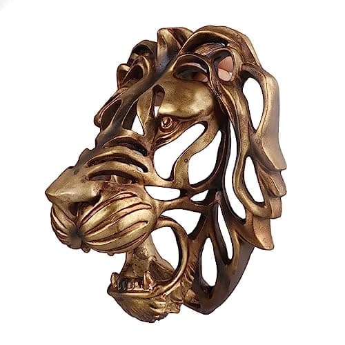 Image of Fdit Resin Gold Lion Head Wall Mounted Art Sculpture, Decorative Sculpture with Symbolic Meaning, for Living Room