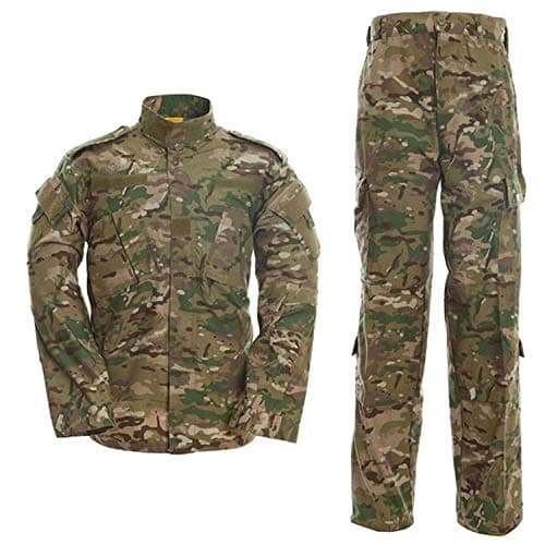 Image of LANBAOSI Men's Tactical Jacket and Combat Trousers Set Camo Woodland Hunting ACU Military Uniform, Cp, M
