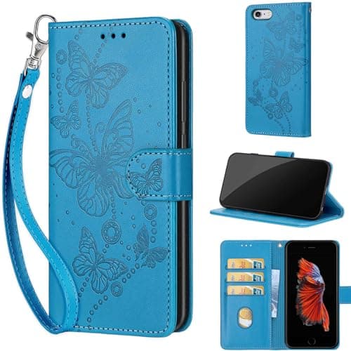 Image of KENHONER iPhone 6 Plus/6s Plus Case, Shockproof Protective Case with Card Slots, Kickstand, Magnetic Closure - Blue