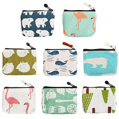 Image of Dadabig 8 PCS Cartoon Canvas Coin Purse, Mini Handbag Coin Zip Purse Zipper Wallet Coin Pouch Canvas Change Cash Bag with Zipper for Cards, Keys, Cash, Headset and Lipstick, 8 Styles