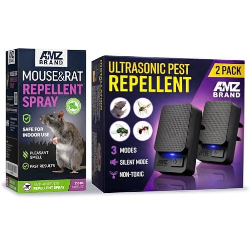 Image of AMZ Brand 2-in-1 Mouse Repellent Kit | Ultrasonic Pest Repeller 2 Pack + Peppermint Oil Rat Repellent Spray 250ml | Indoor Rodent Deterrent System | Humane, Non Toxic, Family & Pet Friendly Protection