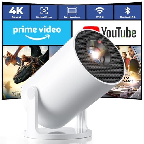Image of [Built-in Apps & 2026 Upgraded] Mini Projector 4K 1080P Support 20000 Lumens Portable Projector with Android 14, Auto Keystone, WiFi 6, Bluetooth 5.4, Rotatable 180° for Bedroom/Indoor/Outdoor