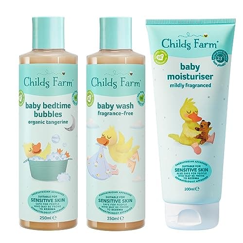 Image of Childs Farm | Baby Regime Bundle | Baby Moisturiser 200ml, Baby Wash and Baby Bubbles 250ml | Suitable for Newborns with Dry, Sensitive and Eczema-prone Skin