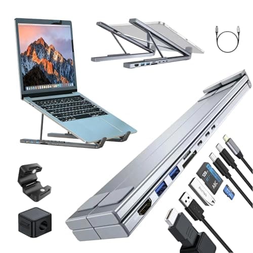 Image of 8-in-1 USB-C Laptop Stand with Docking Station, Portable Folding Laptop Docking Station Stand with 4K HDMI, USB C, 100W PD, Card Slots Universal Adjustable Laptops Holder for Home,Office,Travel