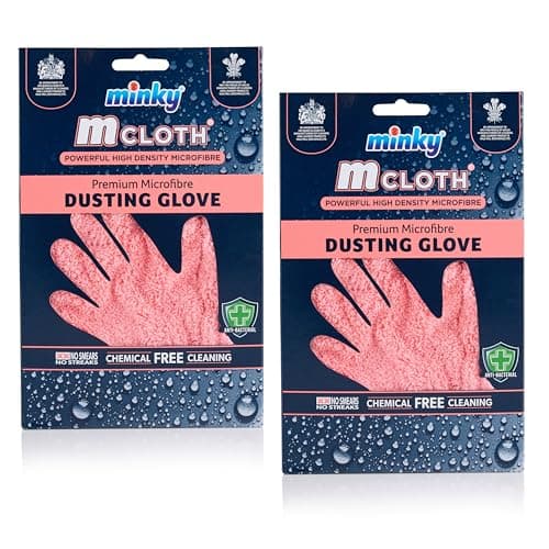 Image of Minky Mcloth Dusting Glove - Pack of 2, Cleaning Duster with Anti-Bacterial Protection, Microfibre Cloth Multifunctional & Reusable, Pink Cleaning Gloves