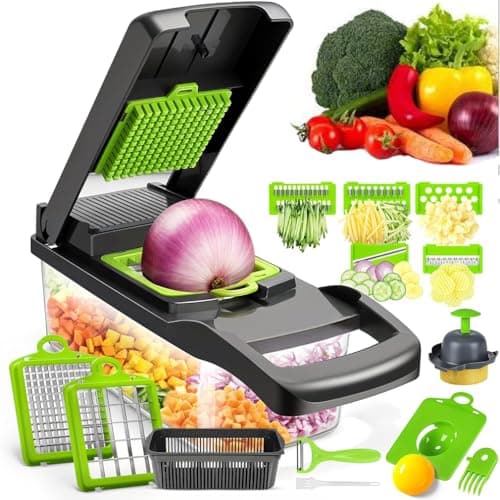 Image of 16-in-1 Vegetable Chopper Vegetable Cutter Mandoline Vegetable Slicer - Veggie Onion Salad Food Chopper Manual - Potato Chipper - Veg Chopper and Dicer - Kitchen Tools & Gadgets, with a Free Egg Cutte