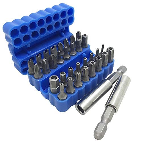 Image of 34 Pcs Screwdriver Bit Set with Magnetic Extension Bit Holder, FineGood Security Anti-Tamper SAE Metric Hex Tri-Wing Torq Spanner Star Bit - Blue