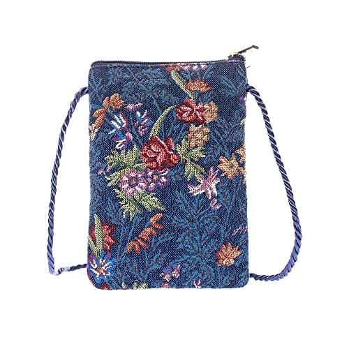 Image of Signare Women's Floral Tapestry Mini Crossbody Phone Bag, Small Blue