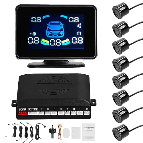 Image of Shkalacar Car Parking Sensors Front & Rear Reversing Sensors Support Sound Warning/Buzzer/Mute with 8 Parking Sensors Distance Detection LCD Distance Display