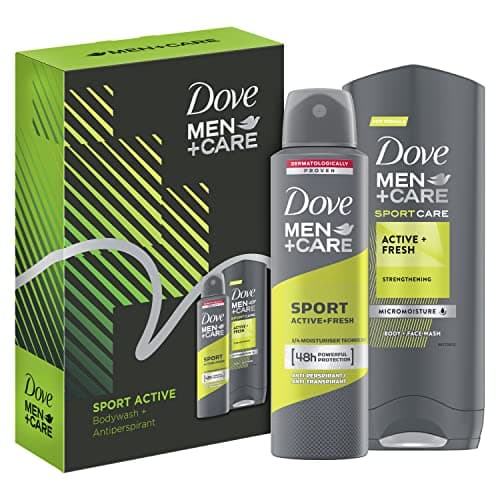 Image of Dove Men+Care Sport Active Duo body wash and anti-perspirant in a stylish gift box Gift Set perfect gifts for him 2 piece, White