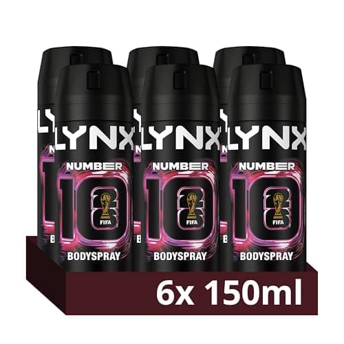 Image of Lynx Limited Edition FIFA Number 10 Aerosol Body Spray men's deodorant with marine essence blended with a citrus and watermelon scent for 48 hours of odour-busting freshness 6x 150 ml