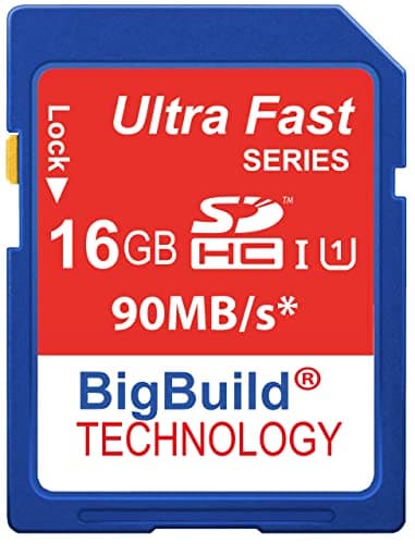 Image of BigBuild Technology 16GB Ultra Fast 90MB/s Memory Card For Canon LEGRIA HF R87 camcorder, Class 10 SD SDHC