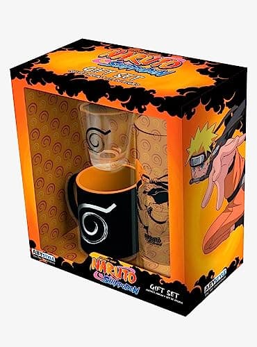 Image of ABYSTYLE Naruto Shippuden Drinkware Gift Set 3-Piece Glass, Shot Glass & Espresso Mug Set Anime Merch Naruto Gifts Shot Glasses Set Mug Anime Cup Collectible