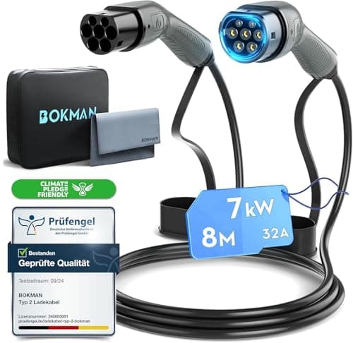 Image of bokman Type 2 EV Charging Cable, Mode 3 / 32A / 7.2KW / 1 Phase / 8 Meter, Electric Vehicle Car Plug-in Hybrid Type 2 to Type 2 Fast Charging Cable