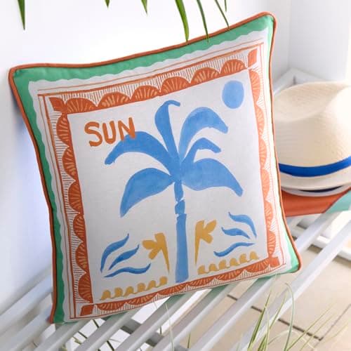 Image of Fusion Soleil Palm Outdoor Cushion 43 x 43cm Multi – Water‑Resistant Garden Design with Tropical Palm Print, Filled Pad Included