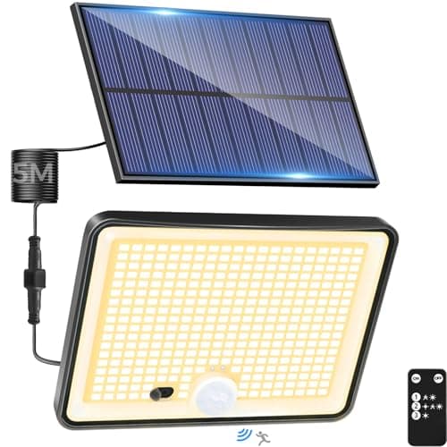 Image of LOTMOS Solar Lights Outdoor, 342LED Remote Solar Security Lights Outdoor Motion Sensor, 3 Modes Garden Light Solar Powered Waterproof Pir Flood Lighting for Yard Shed Garage Outside, Warm White
