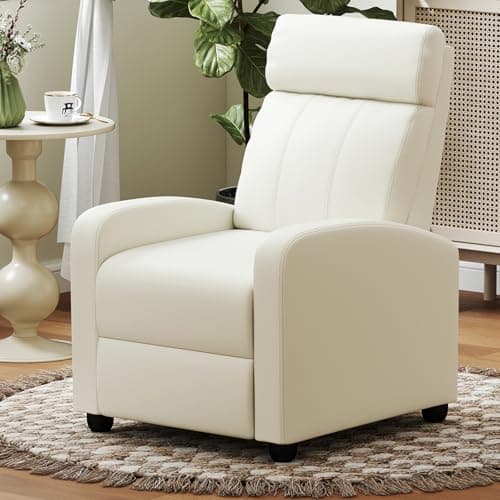 Image of COSTWAY Recliner Armchair with Reclining Function and Adjustable Leg Rest, Upholstered Padded Single Sofa Seat, Home Office Living Room Lounge Chairs for Reading Resting Sleeping (White)