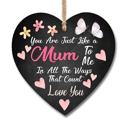 Image of Just like a mum to me heart plaque gift for step mum present best step mum in the world handmade sign wooden hanging plaques signs step mother christmas birthday gifts for her H1360 (13cm x 13cm)