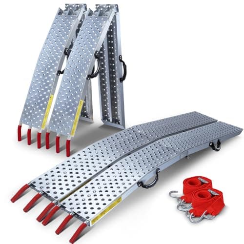 Image of VOUNOT® Set of 2 Loading Ramps, Heavy Duty Foldable Galvanized Metal Ramps Non-Slip with Hook Safety Straps for Van, Lawnmower, ATV, Quad Motorcycle, 800 kg Max Loading