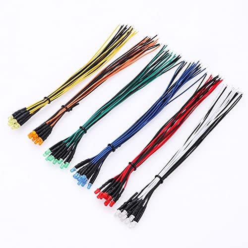 Image of YIXISI 60 PCS 3mm LED Diodes Light 6 Colors (Each Color 10 PCS) with Diffused Colored Lens, Ultra Bright 12V 20cm Pre Wired, Orange/White/Red/Blue/Green/Yellow