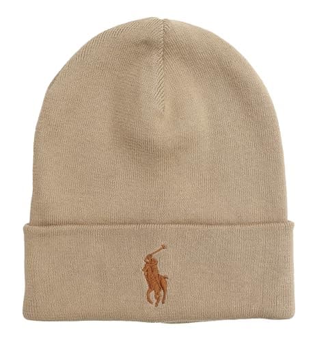 Image of Ralph Lauren Beanie Classic Hat Cotton One Size Tan Khaki