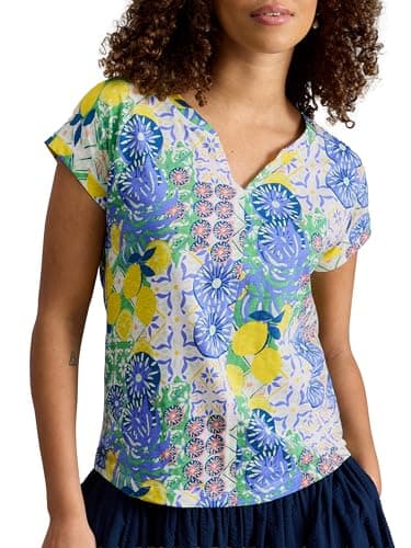 Image of White Stuff Women's Nelly Notch Neck T-Shirt - Casual Short Sleeve T-Shirt - Ivory (PR) - Size 12