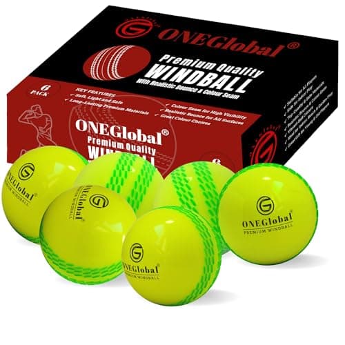 Image of ONEGlobal Premium Windball Soft Cricket Ball | Durable & Safe, Colour Seam, True Bounce & Swing | Wind Ball for Outdoor & Indoor Practice, Coaching, Garden & Beach Games (6-Fluoro Yellow)