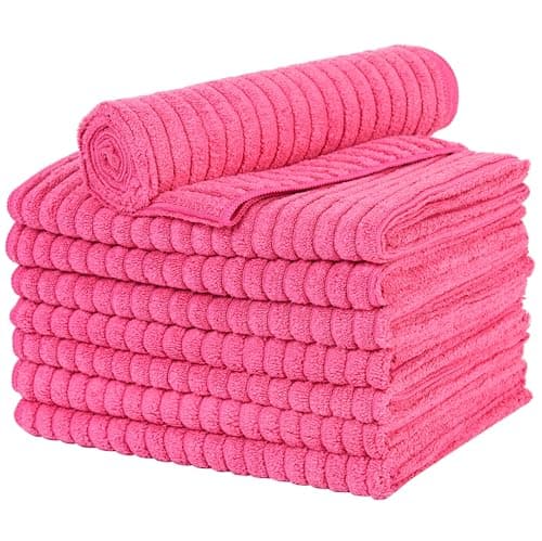Image of gryeer Microfibre Tea Towels, Thick, Soft, Super Absorbent and Lint Free Kitchen Towels, 45 x 65 cm, Pack of 8, Red
