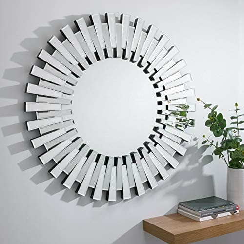 Image of Furniturebox UK - Starburst Round Large Wall Mirror - Ideal For Living Room, Bedroom, Hallway - Contemporary Big Silver Circle (80x80cm)