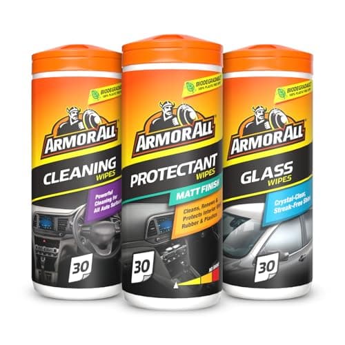 Image of Armor All, Car Interior Cleaning Wipes, Triple Pack for Dashboard, Glass & All Around Interior, 90 Biodegradable Wipes (Set of 3x30 Plastic Free Wipes), Ideal for Car Detailing, Made in the UK