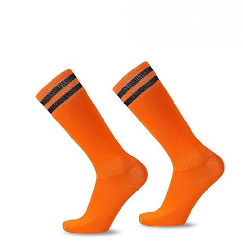 Image of Childrens Football Socks Kids - Aged 5-13 Football Breathable Soccer Sock Long Football Sports Socks for Kids Boys Girls Youth Running,Training,Rugby,Hockey (UK, Age, One Size, Regular, Orange)
