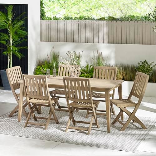 Image of Furniturebox 6 Seat Solid Acacia Wood Dining Set - Teak - Rectangular Table & Set of 6 Hamburg Folding Chairs, 180x90cm - Asa Collection