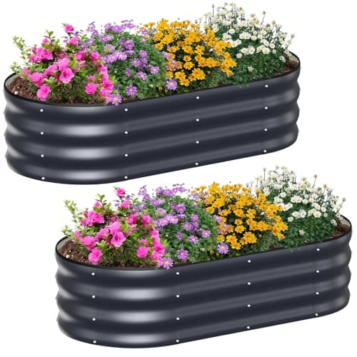 Image of Ergohortus Raised Beds for Garden, Set of 2 Galvanised Garden Planters Box Outdoor, 120x60x30cm Metal Raised Garden Bed for Vegetables, Fruits, Flowers