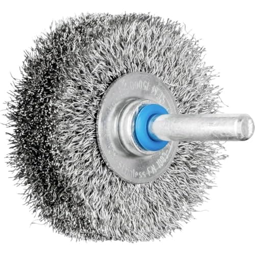 Image of PFERD Round Brush Untwisted RBU | Diameter 50 x 15 mm Shaft Diameter 6 mm Stainless Steel Wire Diameter 0.20 | 43198002 - for Straight Sanders, Drills, Bending Shafts
