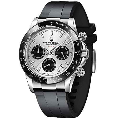 Image of Pagani Design Classic Men's Quartz Watch Japan VK63 Movement Ceramic Bezel Stainless Steel Waterproof Business Sport Chronograph Date (SILVER-BLACK-PD1664 Leather)