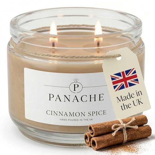 Image of Panache Cinnamon Spice Scented Candle – Double Wick Soy Wax Candle, 48 Hour Burn Time, Hand Poured in UK, Clean Burning Cotton Wicks, Luxury Glass Jar Candle for Home Fragrance & Gifts (320g)