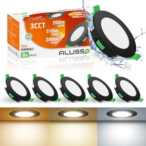 Image of ALUSSO LED Recessed Ceiling Lights 4W,LED Downlight for Ceiling Dimmable,Warm White 3000K Neutral White 4000K Cool White 6500K Adjustable,IP44 Ultra Slim Spotlights for Bathroom Kitchen Bedroom,6 Pack