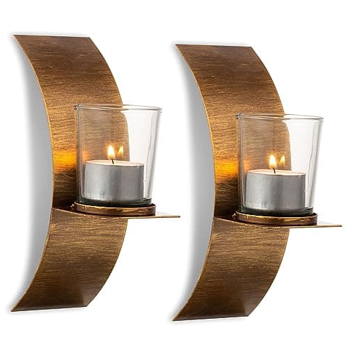 Image of Sziqiqi Candle Sconces Rustic - Hanging Wall Candle Holders Set of 2, Vintage Wall Mounted Sconces for Tea Light Candles Wall Art Decor for Living Room Bedroom Fireplace Bathroom Entryway
