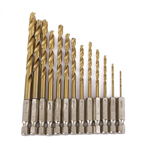 Image of 13 Pcs Hex Shank Twist Drill Set Titanium Coated HSS Drill Set,1/4” Hex Shank HSS Drill Bits, 1.5mm-6.5mm, Drill Bits Heavy Duty for Longer Life,High Speed Steel Quick Change for Woodworking, Plastic