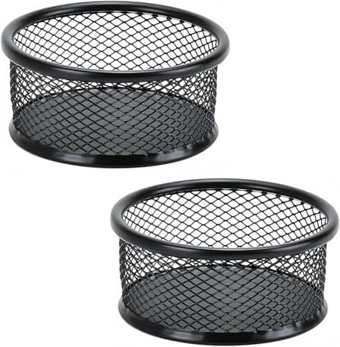 Image of Cawhui 2 Pcs Black Metal Paper Clip Holder Mesh Paperclip Bowl Binder Clip Dispenser Desk Bobby Pin Container Organizer for Home Office Classroom School Desk Supplies Holders Dispensers