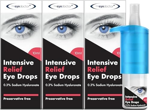 Image of Intensive Eye Drops for Dry Eye - Preservative Free Dry Eye Drops with 0.3% Sodium Hyaluronate - Calms Itchy, Sore & Infected Eyes - Contact Lens Friendly - 250 Drops per Bottle, 3x10ml
