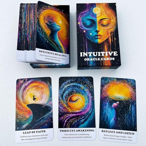 Image of QCFQCF Intuitive Oracle Cards, Oracle Cards for Beginners, 56 Oracle Card Deck to Awaken Inner Wisdom, Enhance Psychic Abilities, Spiritual Guidance