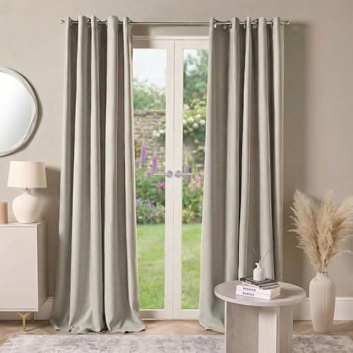 Image of Dreamscene Eyelet Blackout Curtains Set of 2 Thermal Ring Top Home Window Treatment Panels - Silver, Width 66" x Drop 90"