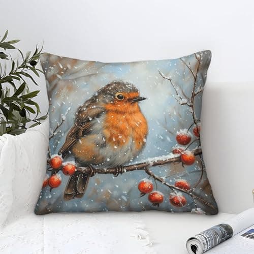 Image of UNRXJZLVM Robin Cushion Cover Set of 1 Decorative Machine Washable Pillowcases Square Cushions with Invisible Zipper Cushion Covers For Livingroom Sofa Bedroom Throw Pillow Case 45x45cm