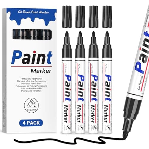 Image of AOSUCO Black Permanent Marker Pens, Waterproof Paint Pens with 2-2.8mm Bullet Tip, 4 Oil-based Black Pens for Plastic, Metal, Glass, Rock, Wood, Cardboard, Leather, Ceramic